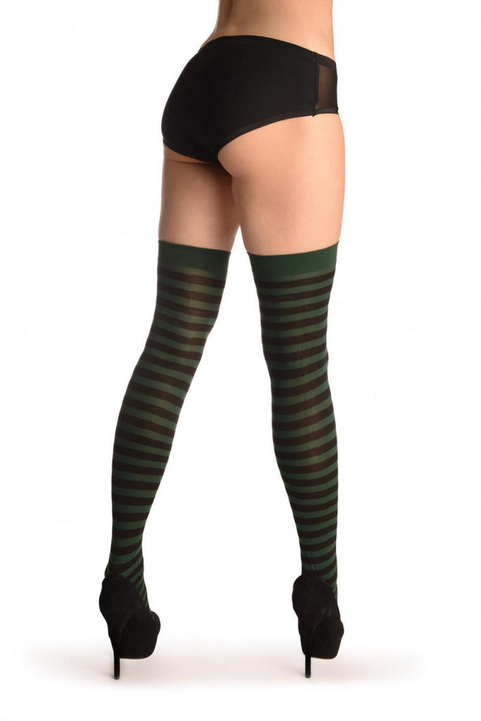 Liss Kiss Black & Emerald Green Stripes - Hold Ups