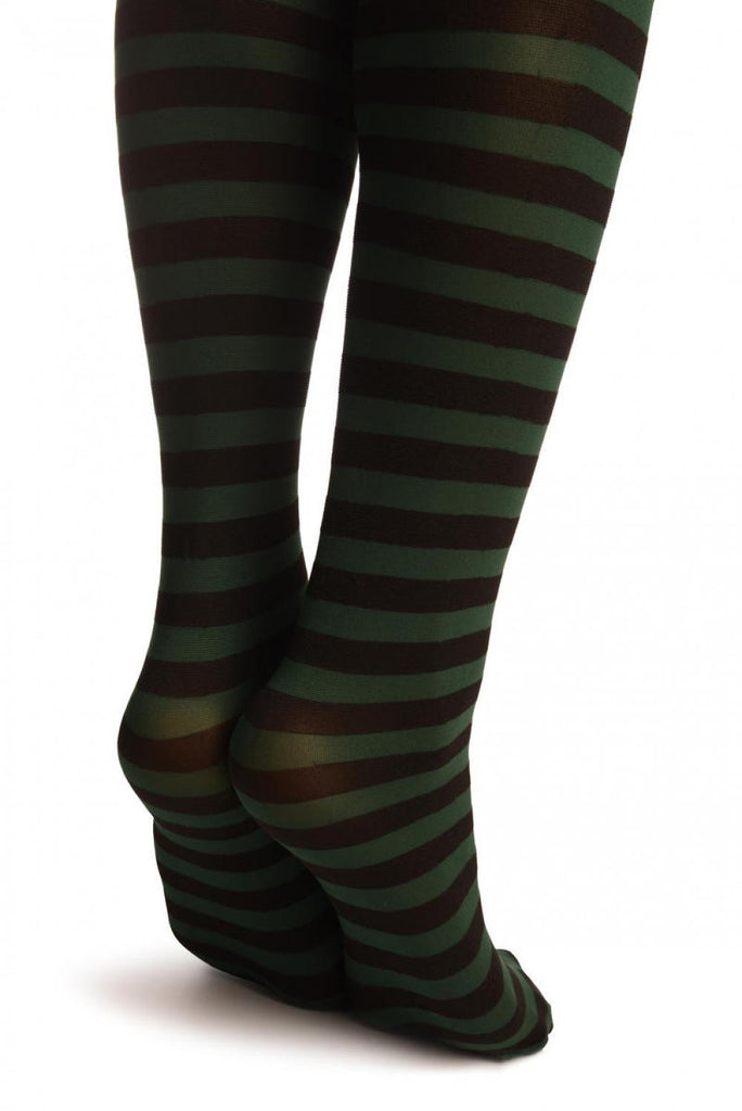 Liss Kiss Black & Emerald Green Stripes - Hold Ups