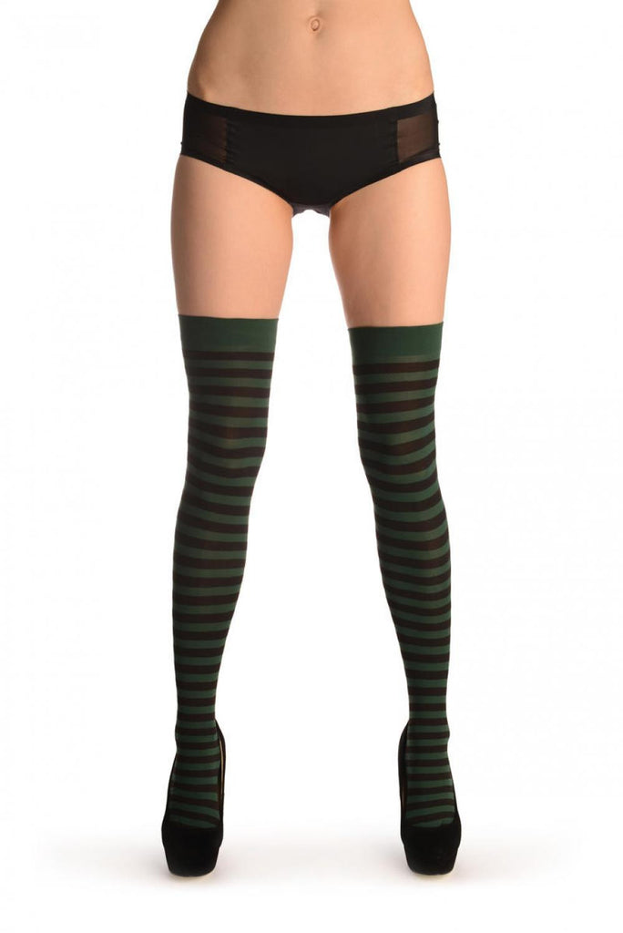 Liss Kiss Black & Emerald Green Stripes - Hold Ups