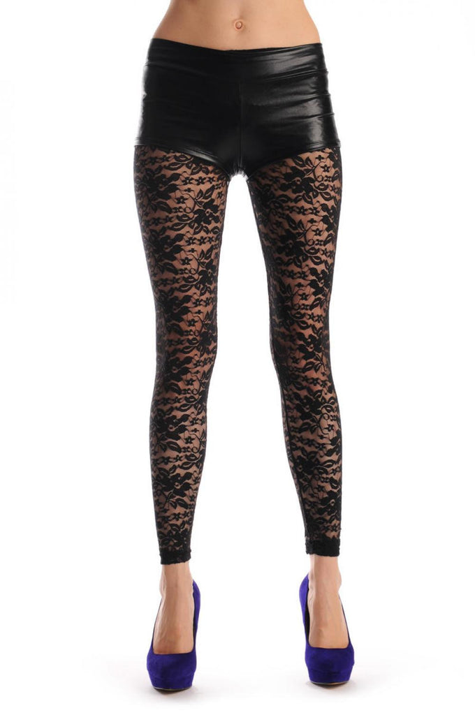Liss Kiss Black Flowers Lace - Leggings
