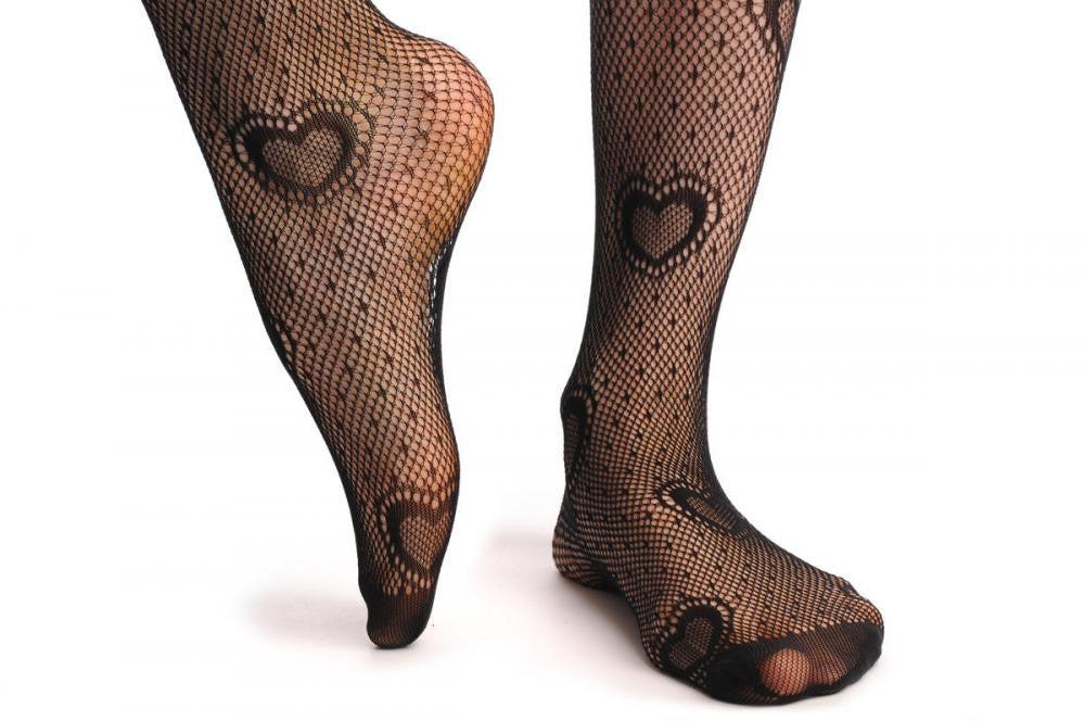 Liss Kiss Black Heart & Small Dots Fishnet - Tights