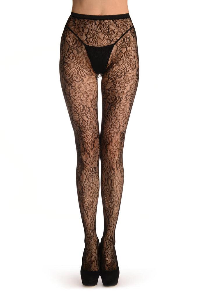 liss kiss Black Large Peony Flowers - Tights
