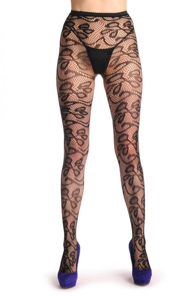 Liss Kiss Black Large Water Flowers Lace - Tights