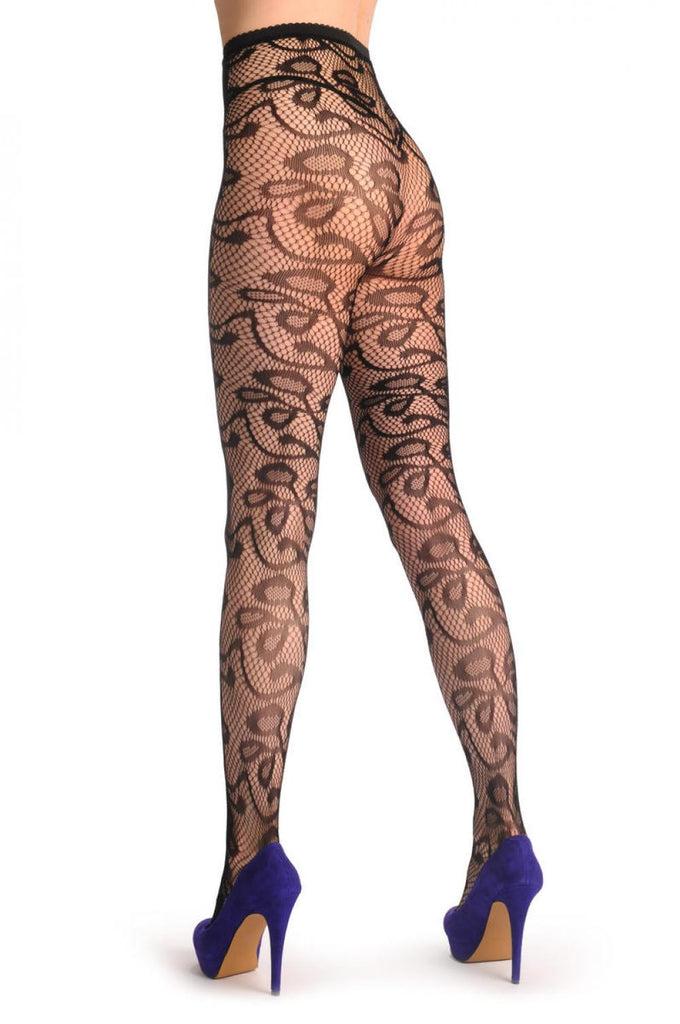 Liss Kiss Black Large Water Flowers Lace - Tights