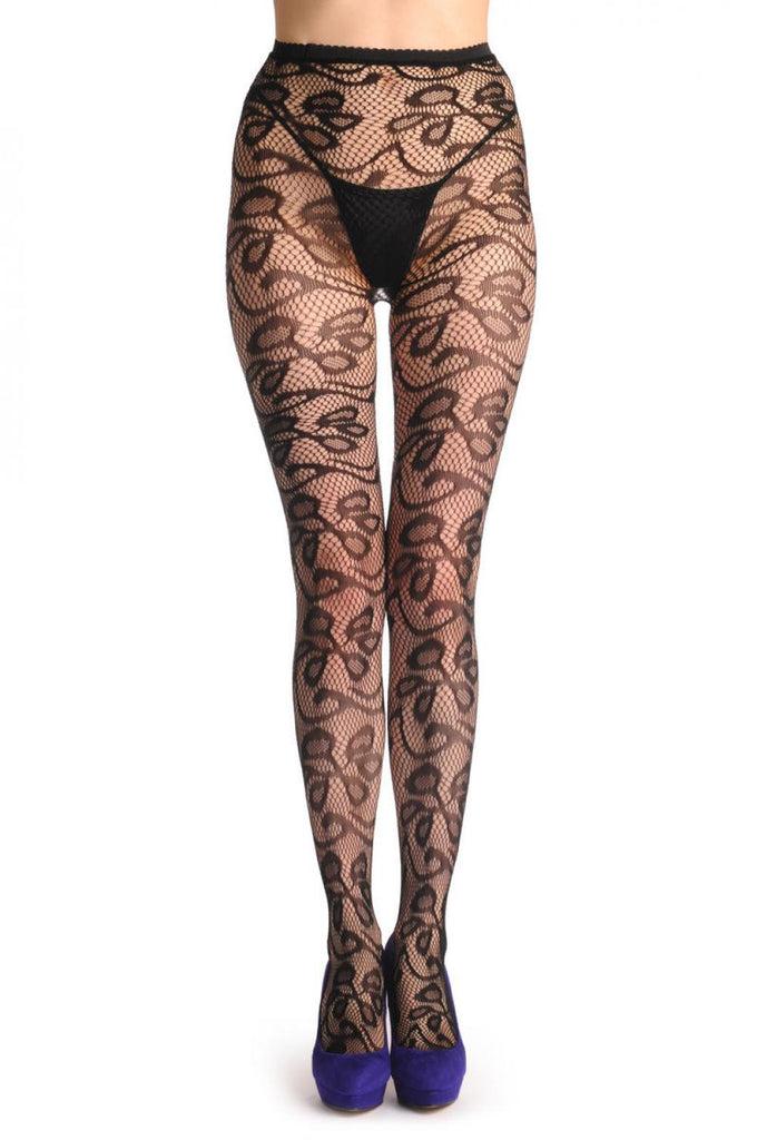 liss kiss Black Large Water Flowers Lace - Tights