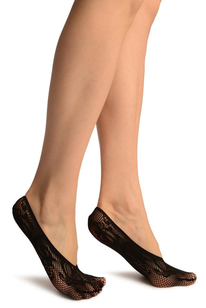 Liss Kiss Black Lilly Lace Footies - Footsies Socks