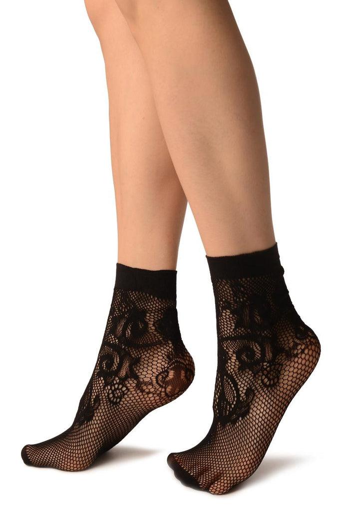 Liss Kiss Black Lilly Lace Socks Ankle High - Socks