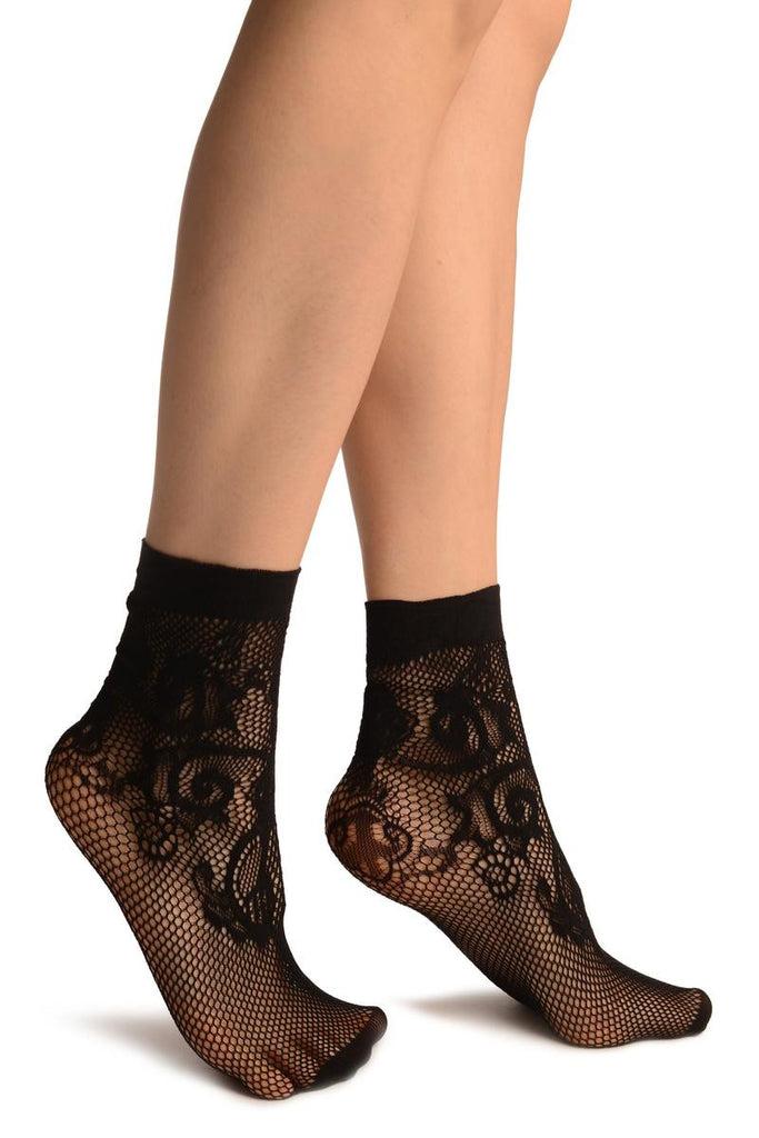 Liss Kiss Black Lilly Lace Socks Ankle High - Socks