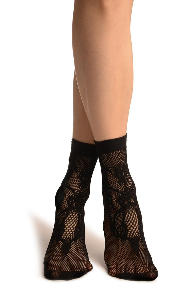 liss kiss Black Lilly Lace Socks Ankle High - Socks
