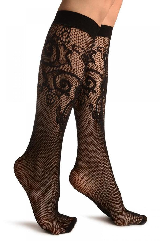 Liss Kiss Black Lilly Lace Socks Knee High - Socks