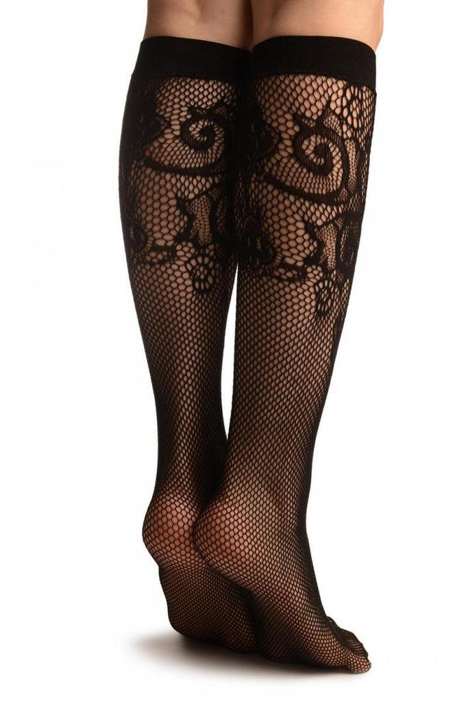 Liss Kiss Black Lilly Lace Socks Knee High - Socks