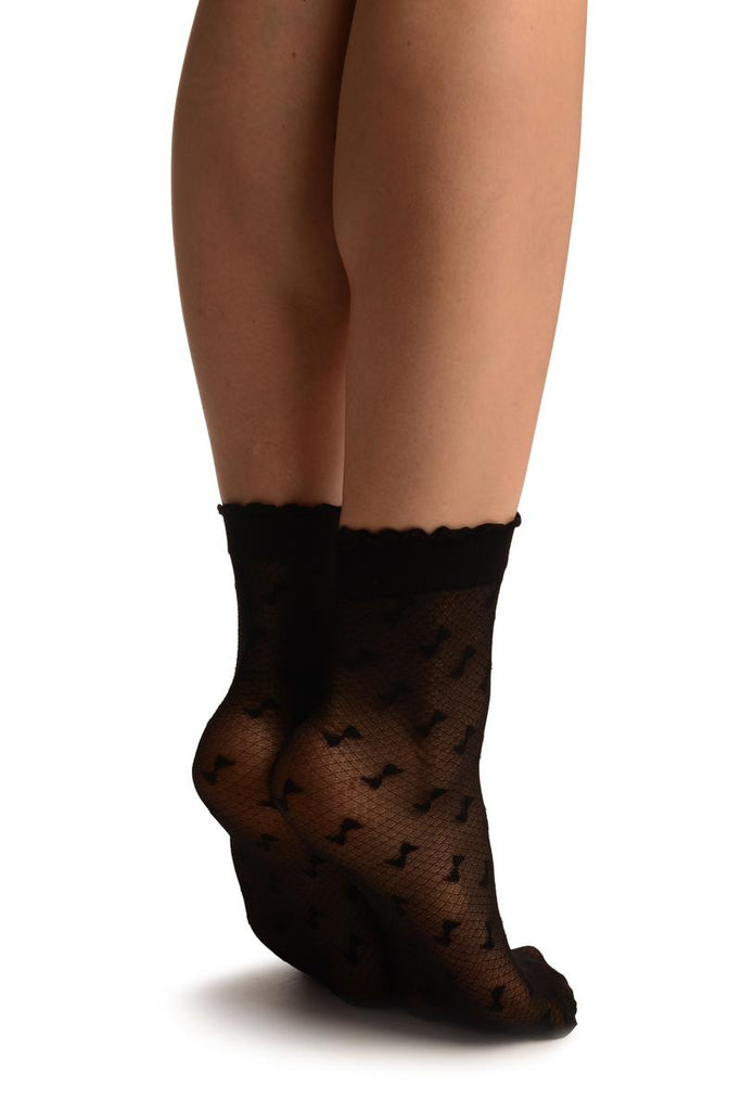 Liss Kiss Black Little Bows Ankle High Socks - Socks