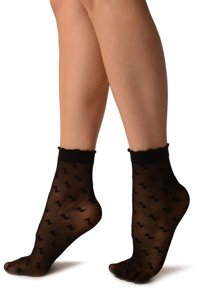 Liss Kiss Black Little Bows Ankle High Socks - Socks