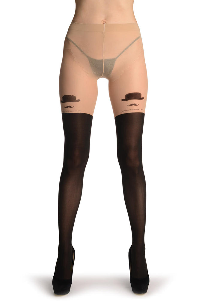 Liss Kiss Black Moustache And Hat Print - Tights