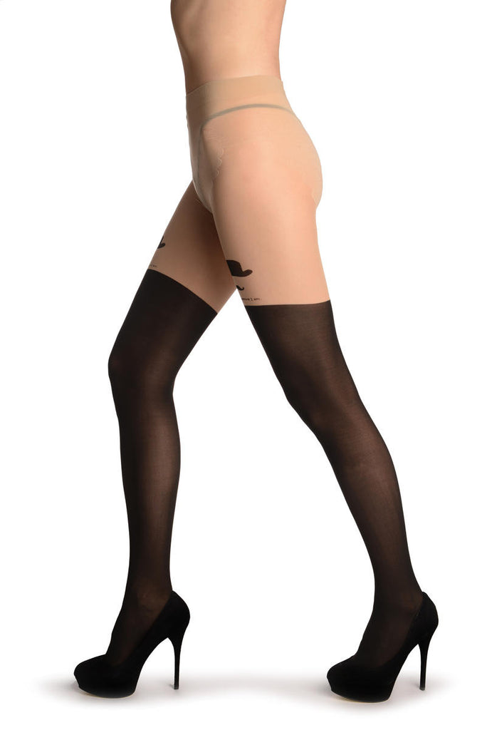 Liss Kiss Black Moustache And Hat Print - Tights