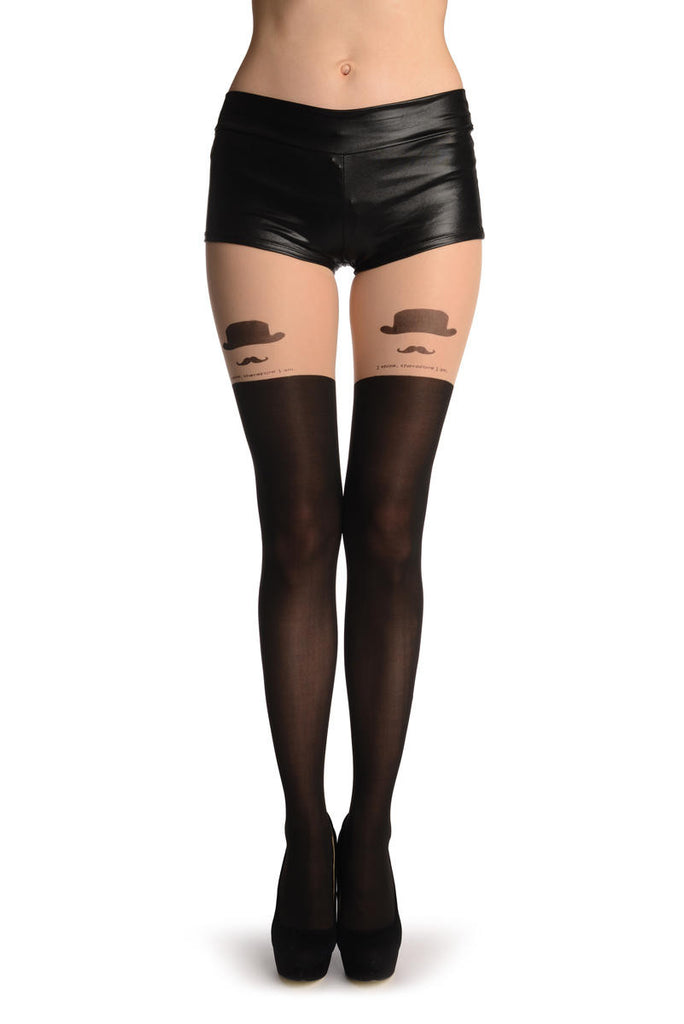 liss kiss Black Moustache and Hat Print - Tights