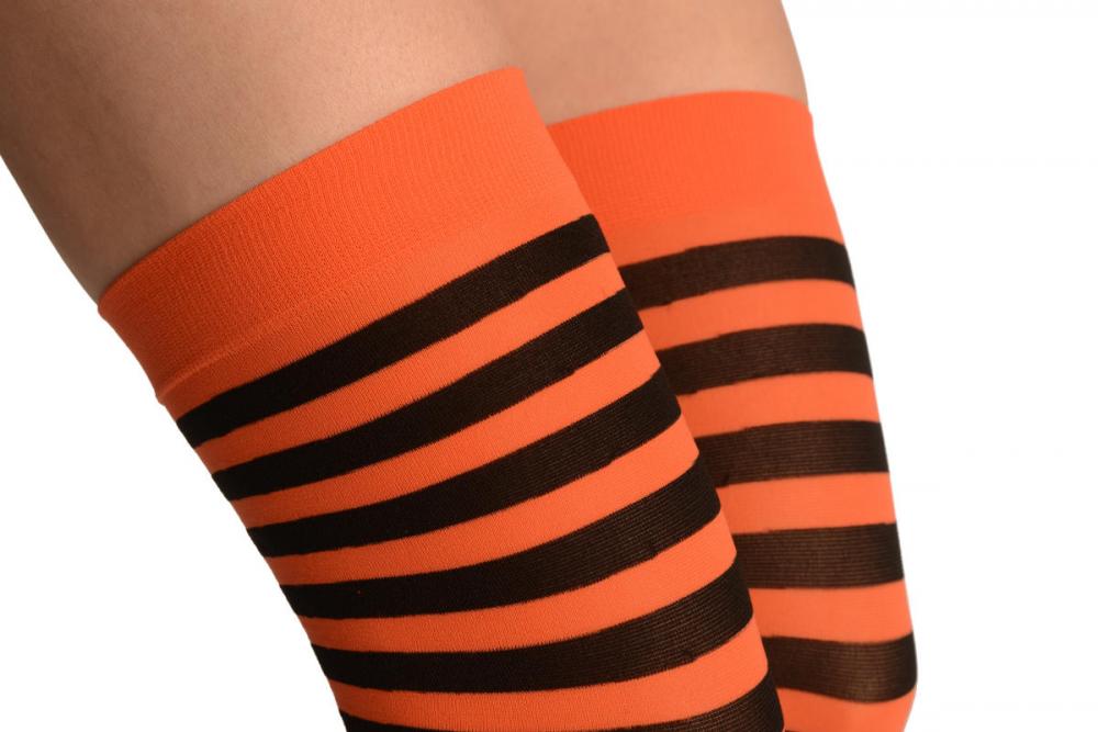 Liss Kiss Black & Orange Stripes - Hold Ups