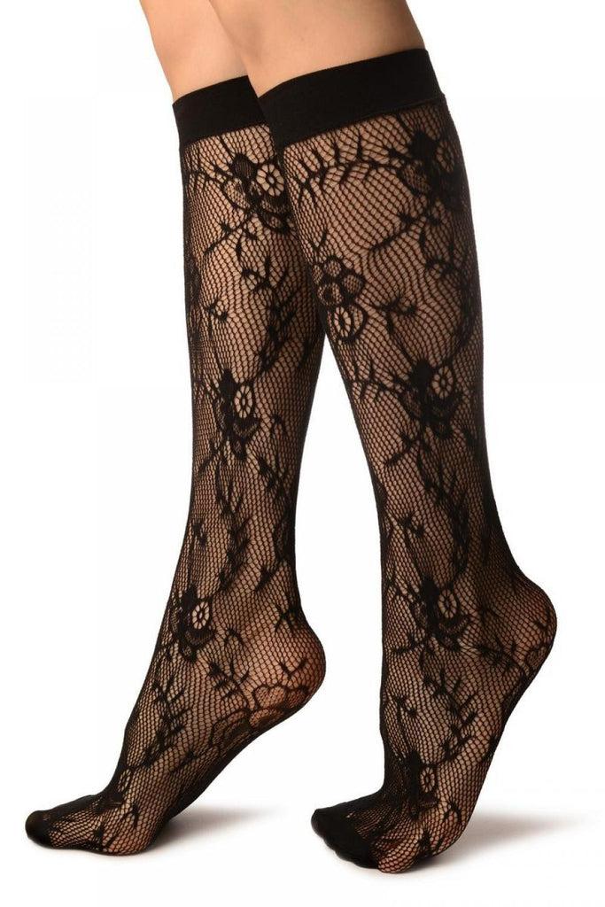 Liss Kiss Black Orchids Lace Socks Knee High - Socks