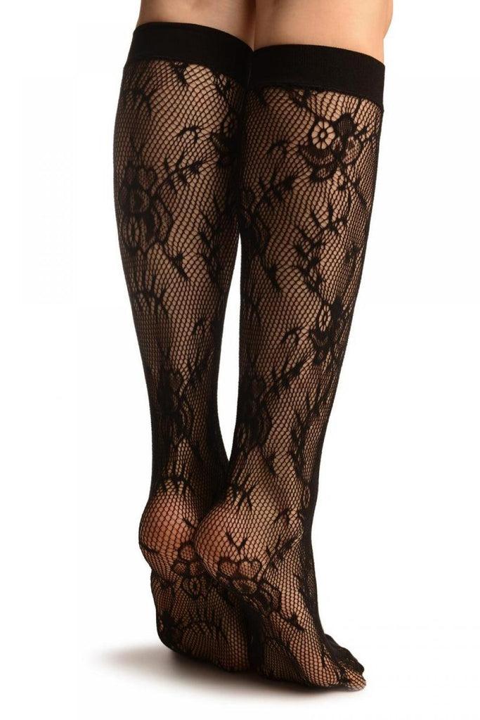 Liss Kiss Black Orchids Lace Socks Knee High - Socks