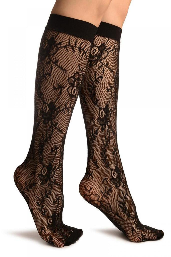 liss kiss Black Orchids Lace Socks Knee High - Socks