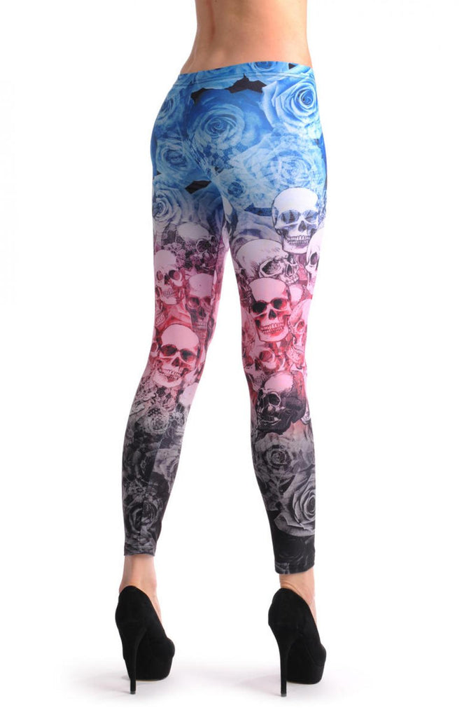 Liss Kiss Black Pink Blue Roses - Leggings