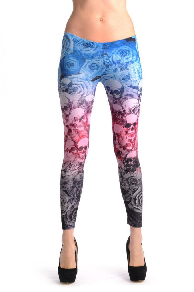Liss Kiss Black Pink Blue Roses - Leggings