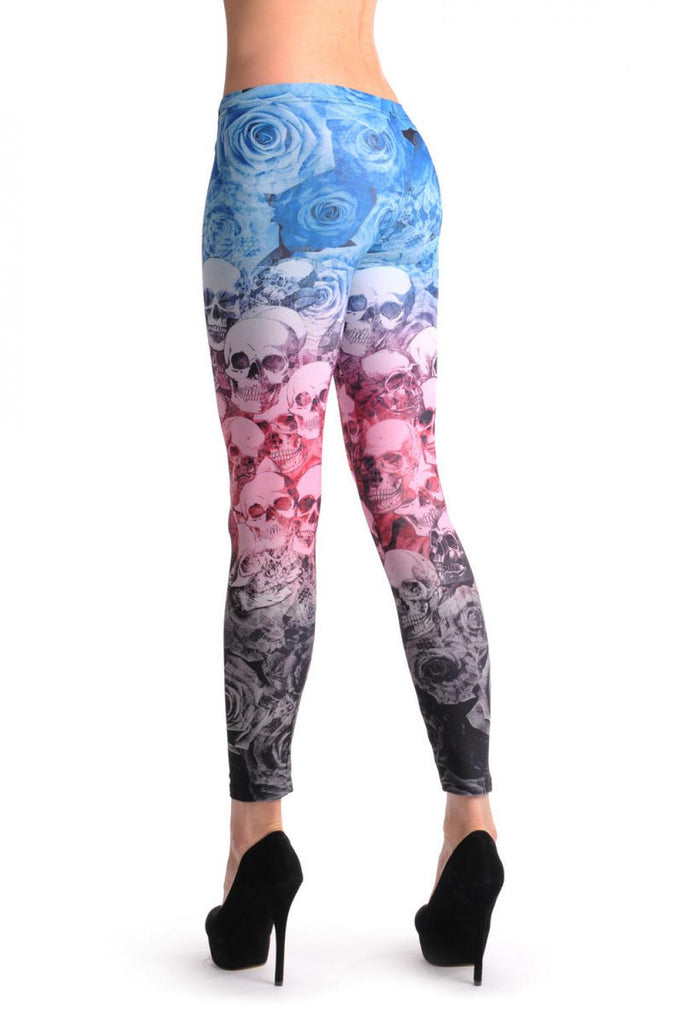 Liss Kiss Black Pink Blue Roses - Leggings