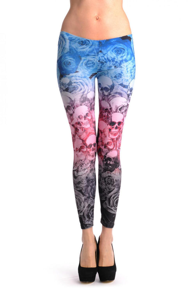 liss kiss Black Pink Blue Roses - Leggings