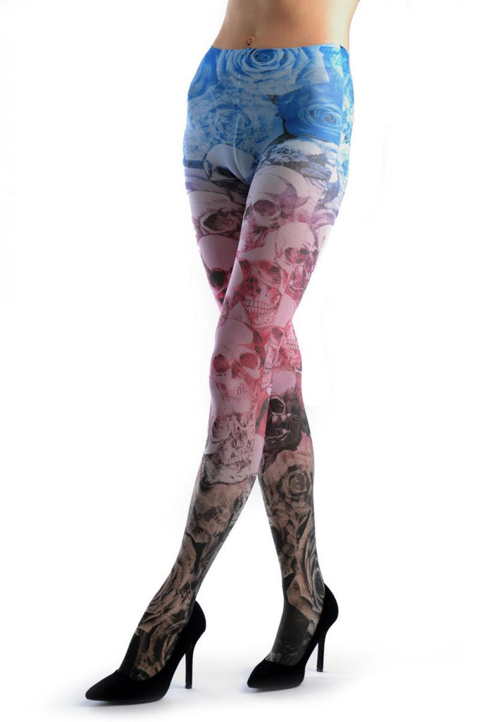 liss kiss Black Pink Blue Roses & Skulls - Tights