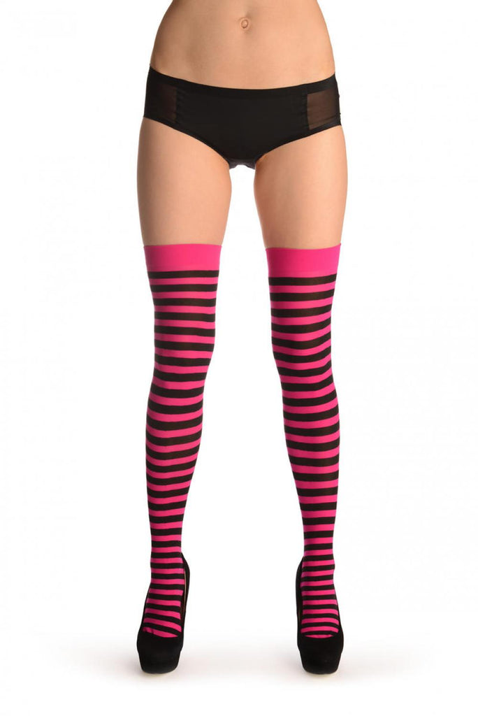 Liss Kiss Black & Pink Stripes - Hold Ups