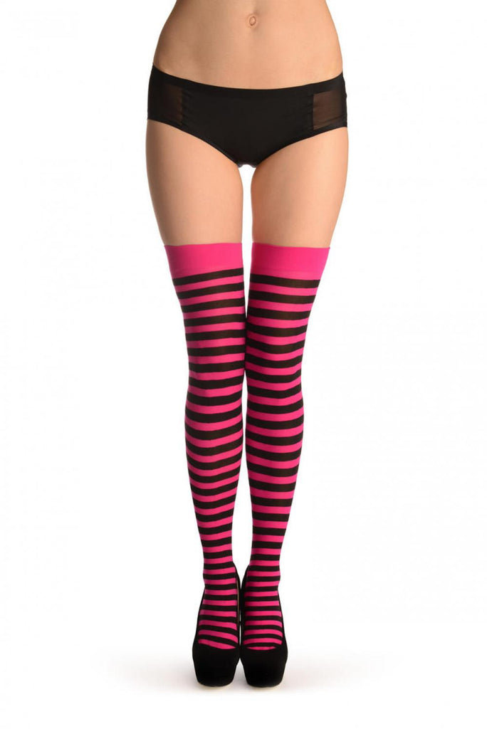 Liss Kiss Black & Pink Stripes - Hold Ups