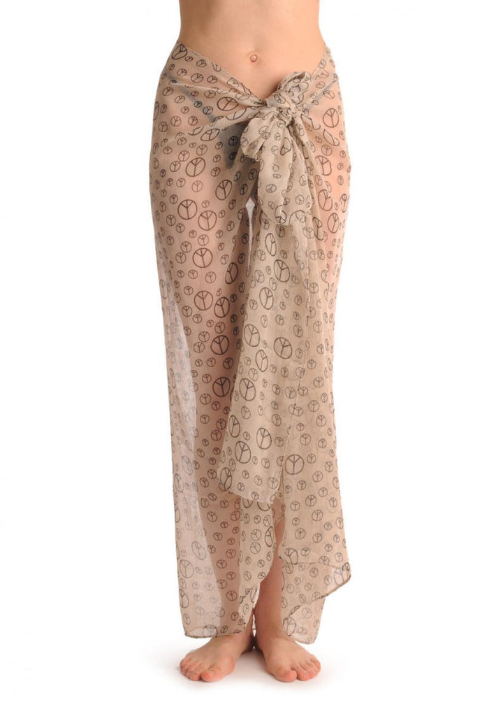 Liss Kiss Black Printed Peace Sign On Mocha - Scarf