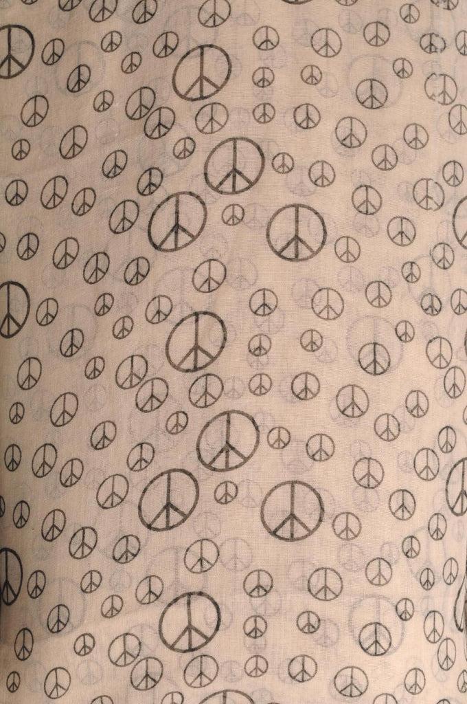 Liss Kiss Black Printed Peace Sign On Mocha - Scarf