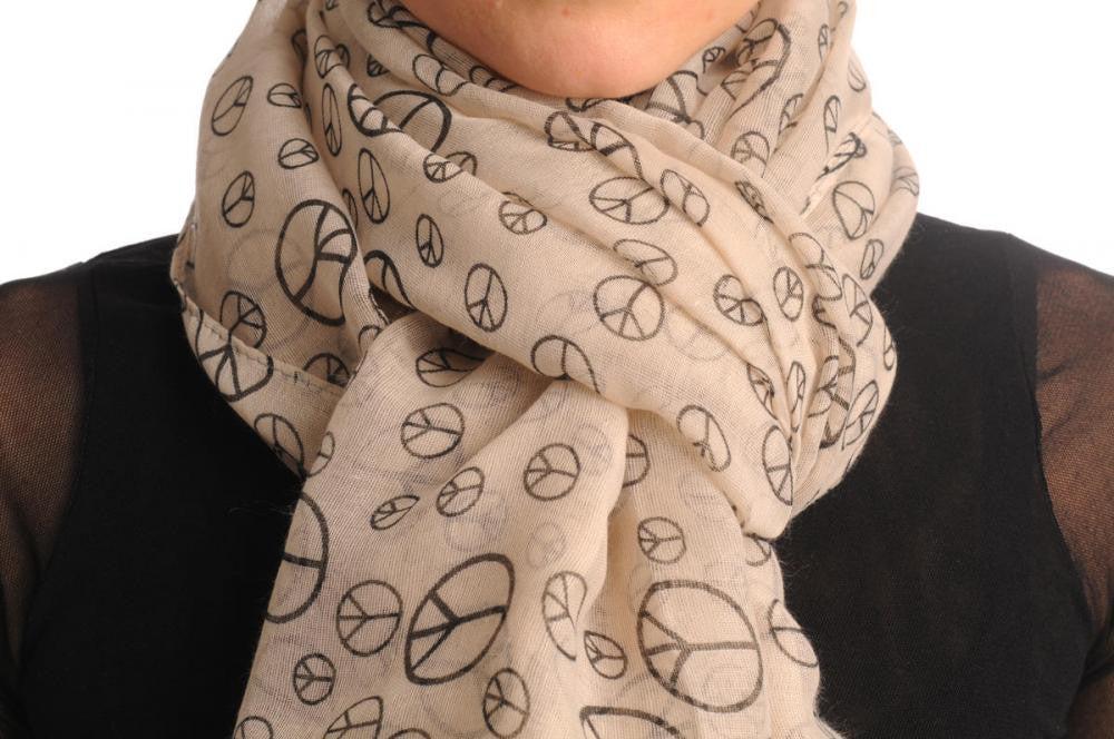 Liss Kiss Black Printed Peace Sign On Mocha - Scarf