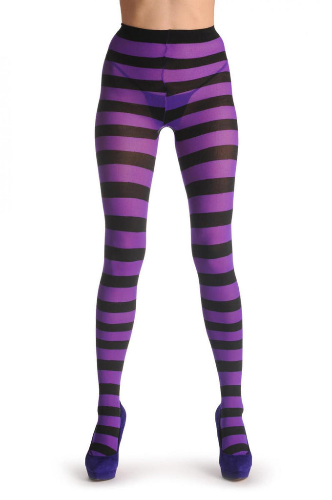 Liss Kiss Black & Purple Horizontal Stripes - Tights