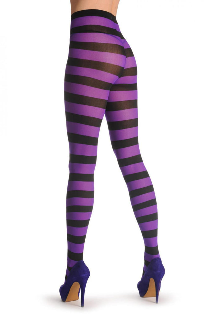 Liss Kiss Black & Purple Horizontal Stripes - Tights