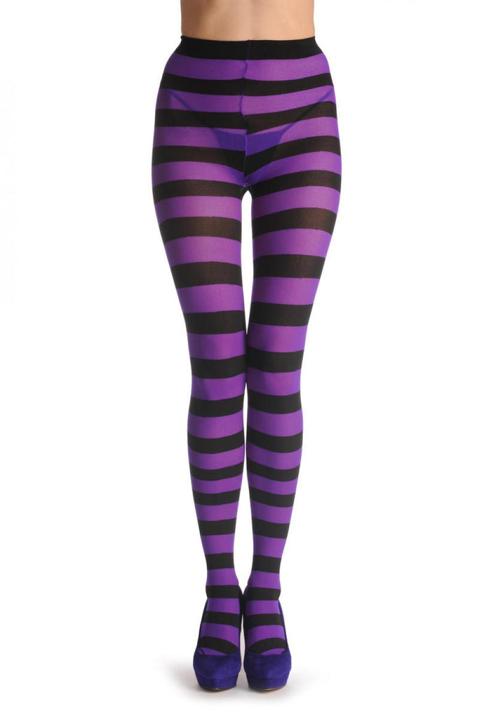 liss kiss Black & Purple Horizontal Stripes - Tights