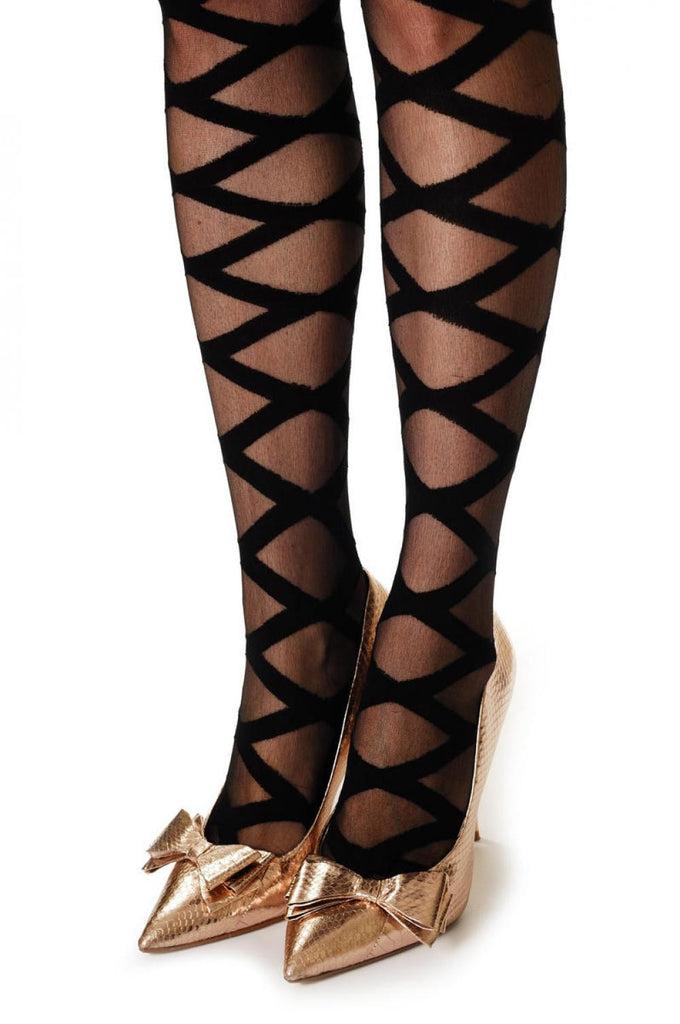 Liss Kiss Black Python Cross Stripes - Tights