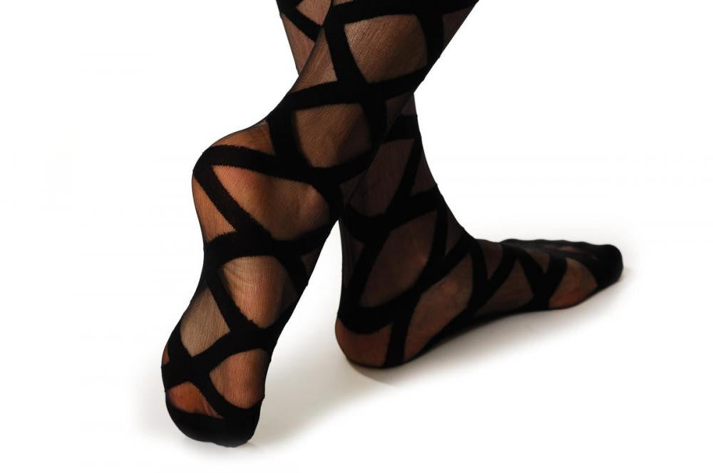 Liss Kiss Black Python Cross Stripes - Tights