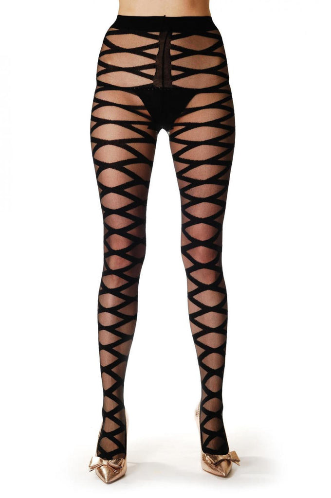 Liss Kiss Black Python Cross Stripes - Tights