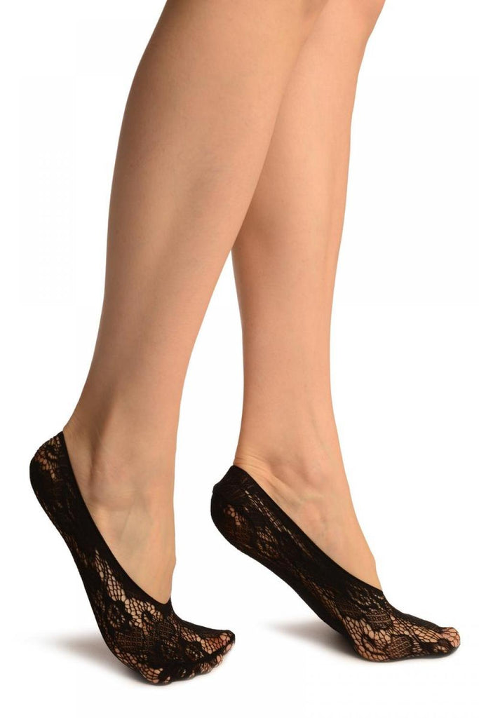 Liss Kiss Black Roses Lace Footies - Footsies Socks