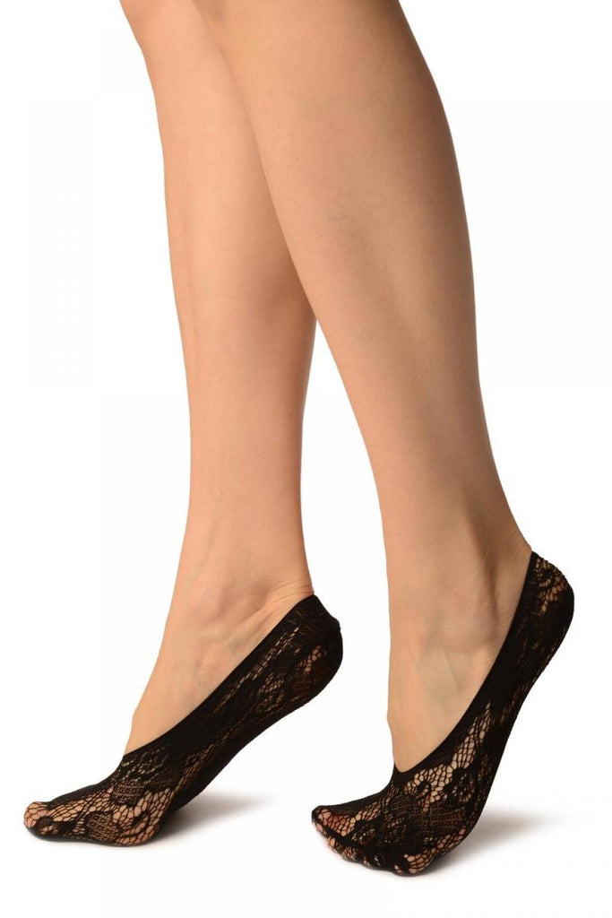 Liss Kiss Black Roses Lace Footies - Footsies Socks