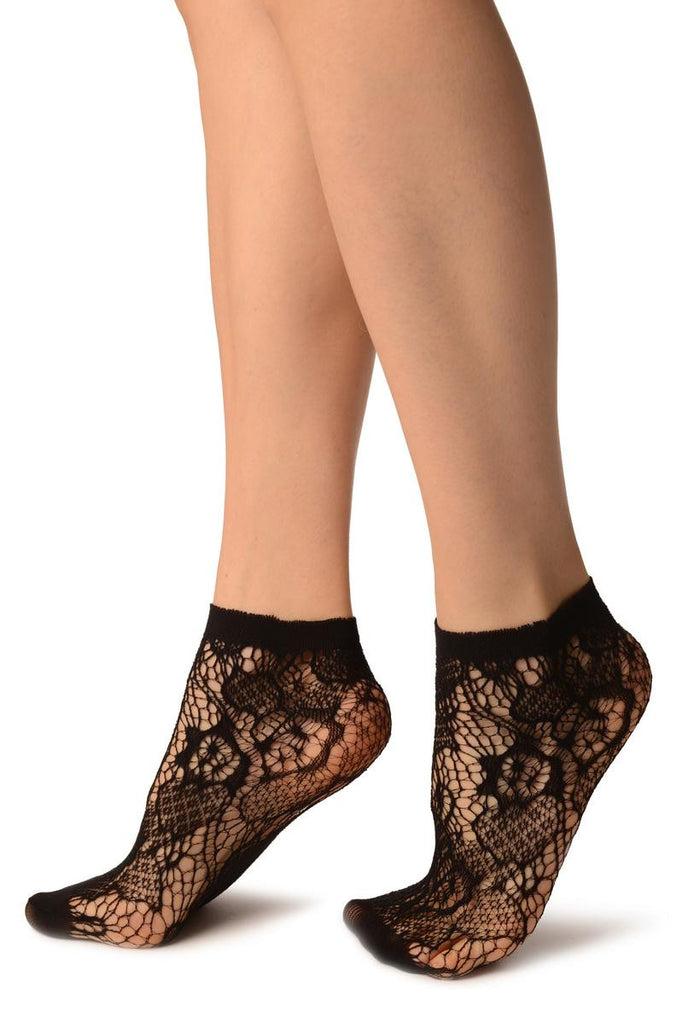 Liss Kiss Black Roses Lace Socks Ankle High - Socks
