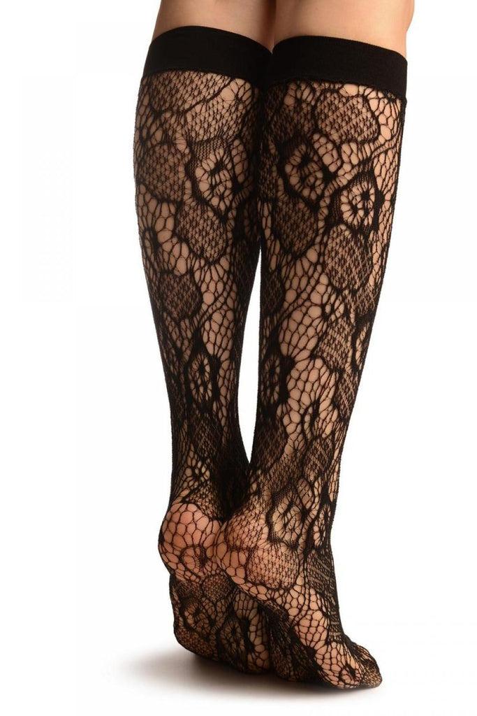 Liss Kiss Black Roses Lace Socks Knee High - Socks