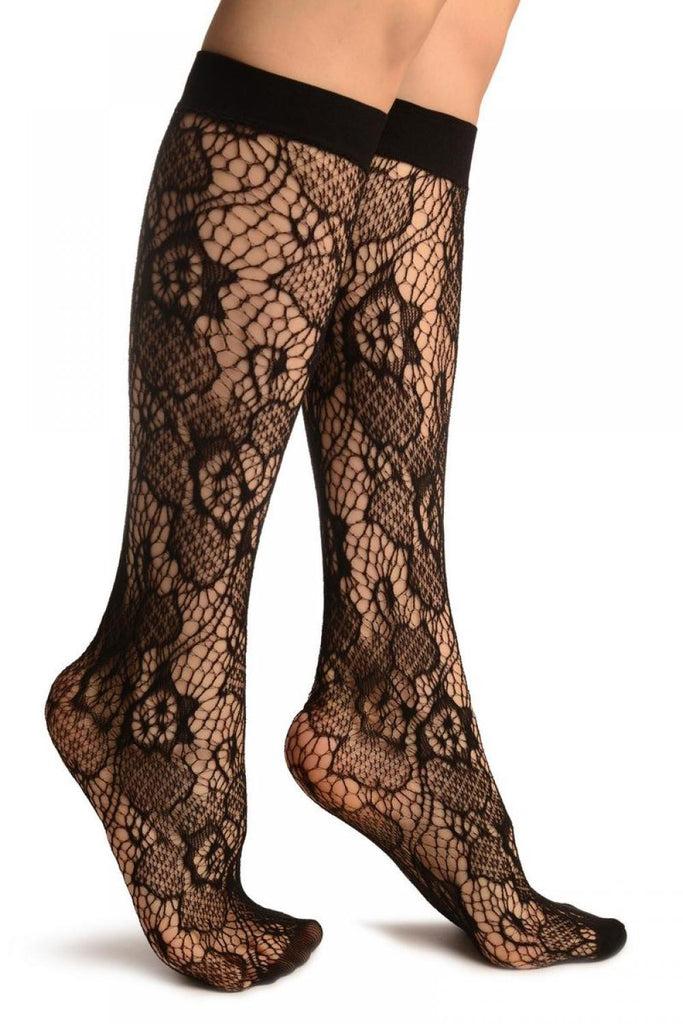 liss kiss Black Roses Lace Socks Knee High - Socks