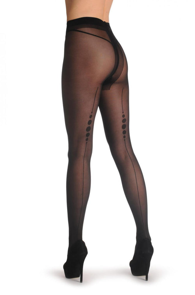 liss kiss Black Seam With 5 Dots On Black - Tights