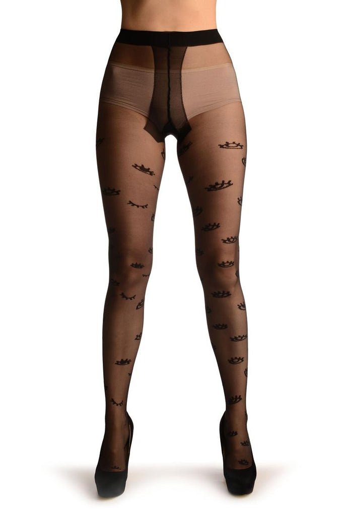 Liss Kiss Black Sheer With Woven Eyes - Tights