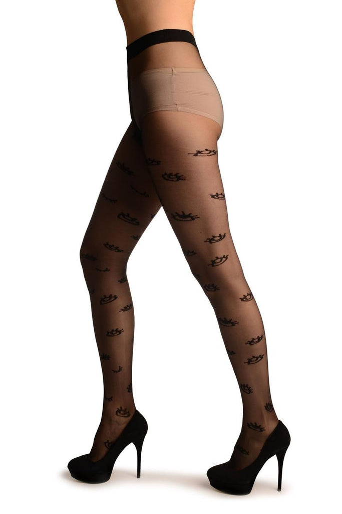 Liss Kiss Black Sheer With Woven Eyes - Tights