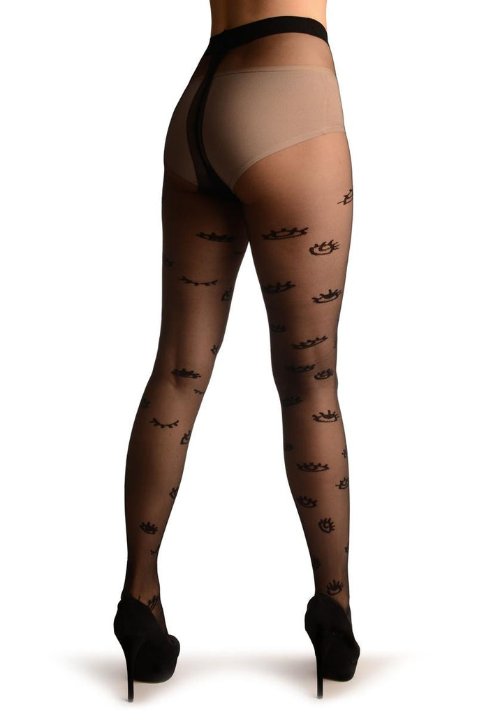 Liss Kiss Black Sheer With Woven Eyes - Tights