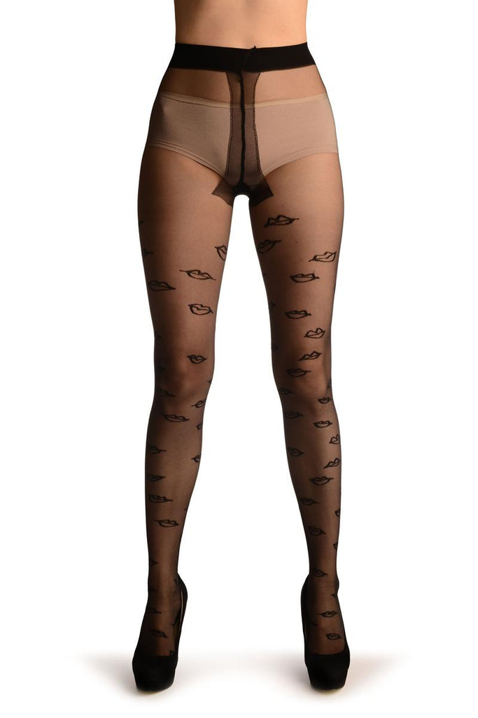 Liss Kiss Black Sheer With Woven Lips - Tights